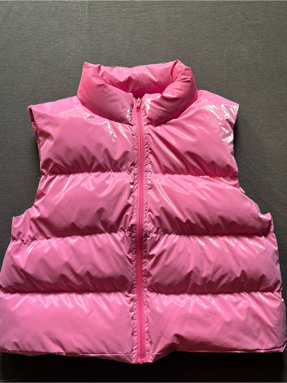 Weissman Pink Metallic High-Shine Puffer Vest Mock Neck Dance Costume LC